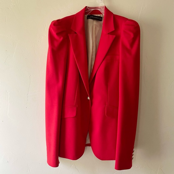 Zara Jackets & Blazers - Zara Red Puff Gathered Sleeve Blazer XS RARE As worn by Kate Middleton